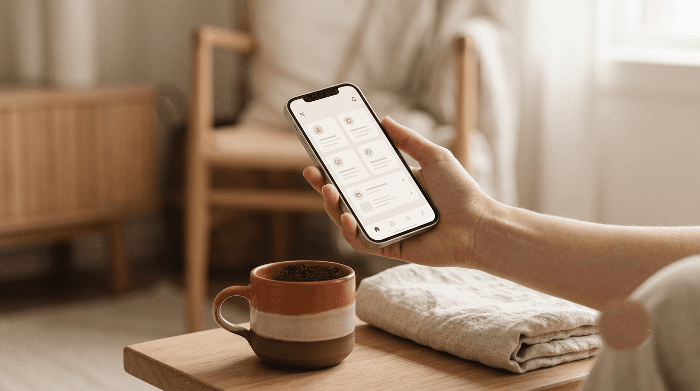The Wovena app shown across several screens on a smartphone